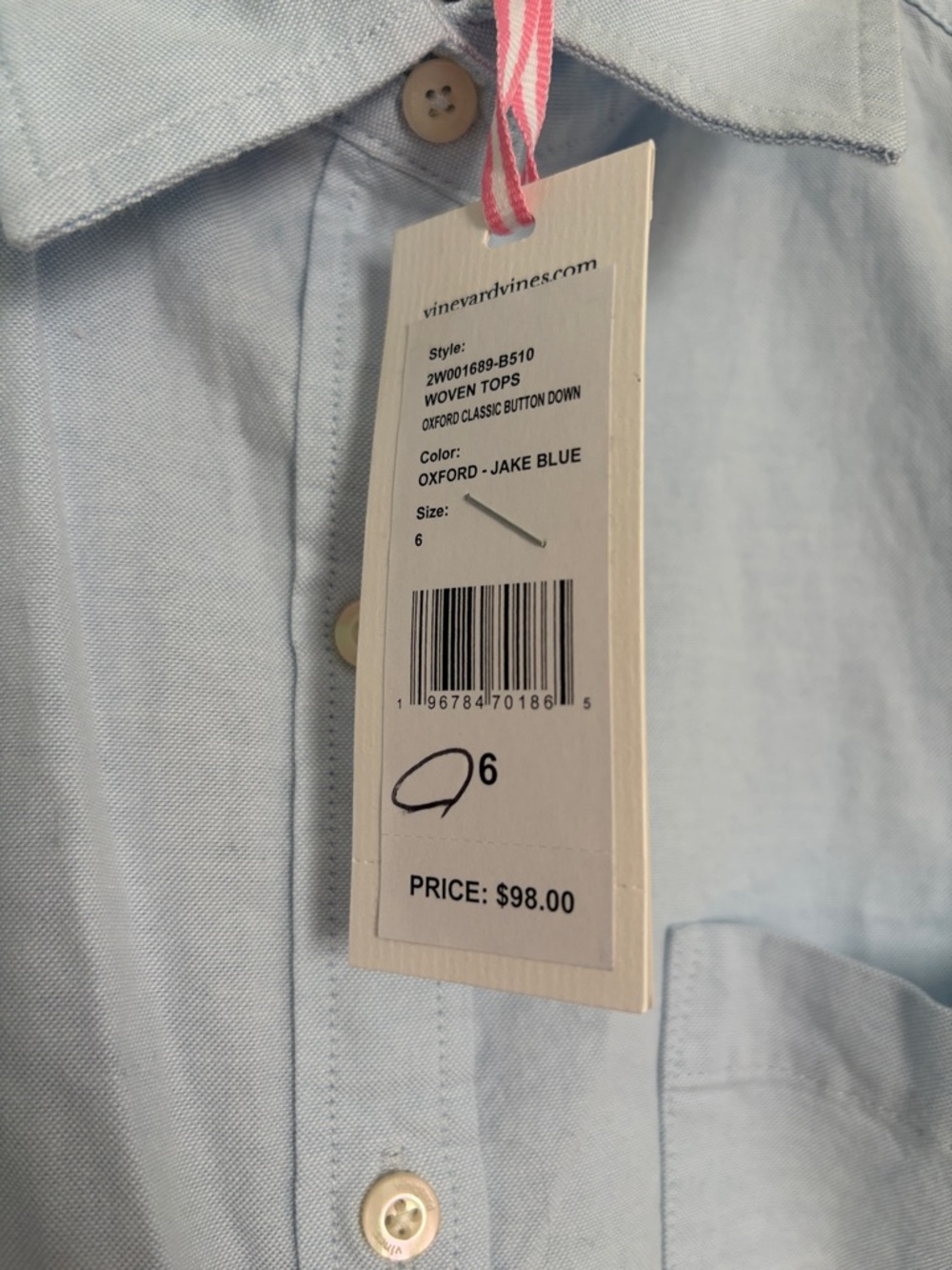 NWT Vineyard Vines Oxford classic button down Jake Blue sz 6 - Picture 4 of 4